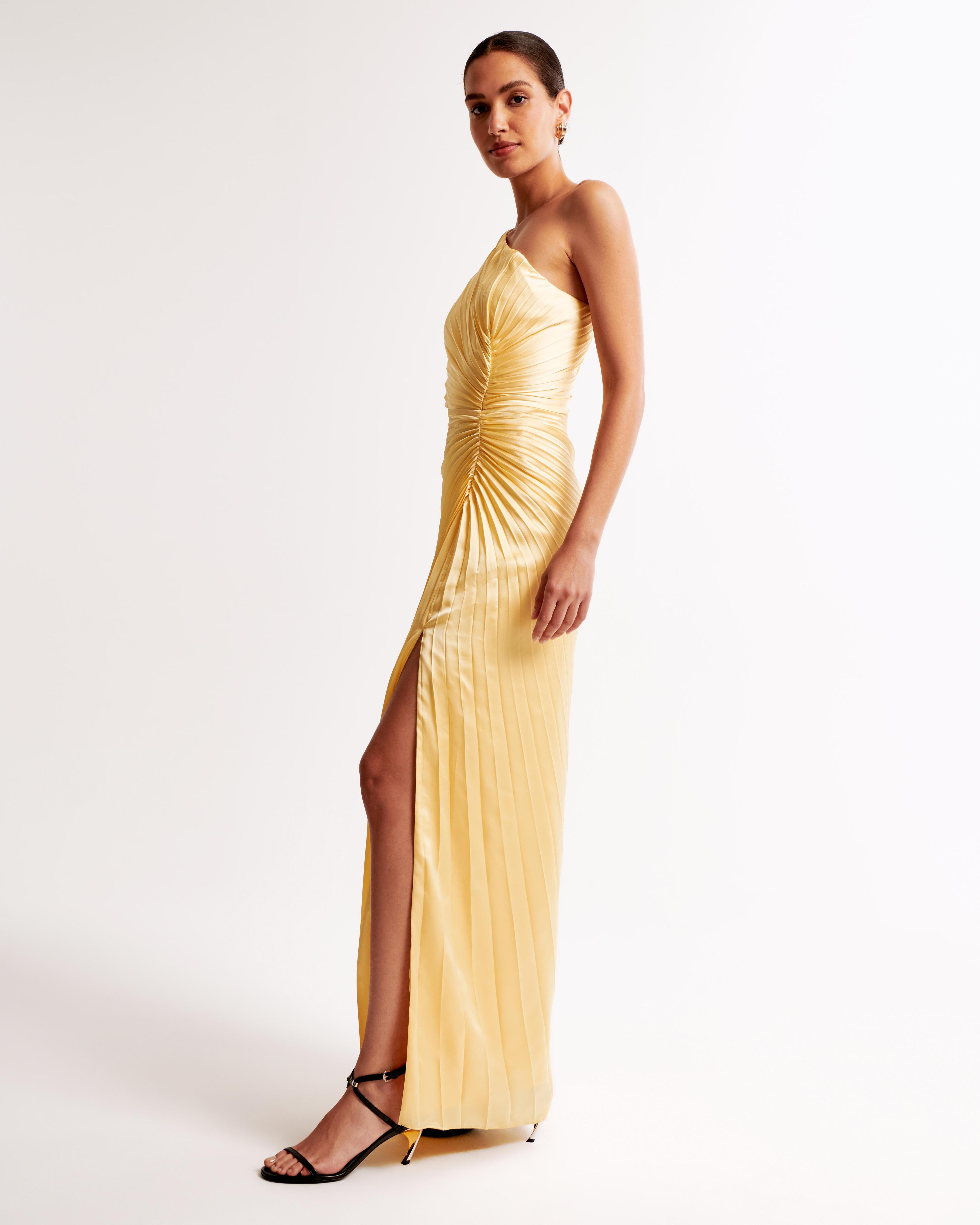 The A&F Giselle Pleated One-Shoulder Cutout Maxi Dress Product Image