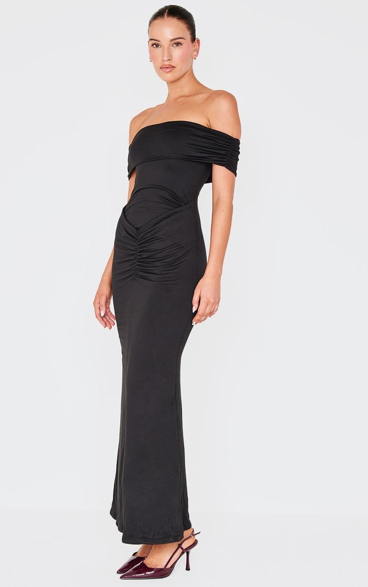 Black Double Contour Bardot Ruched Detail Maxi Dress Product Image