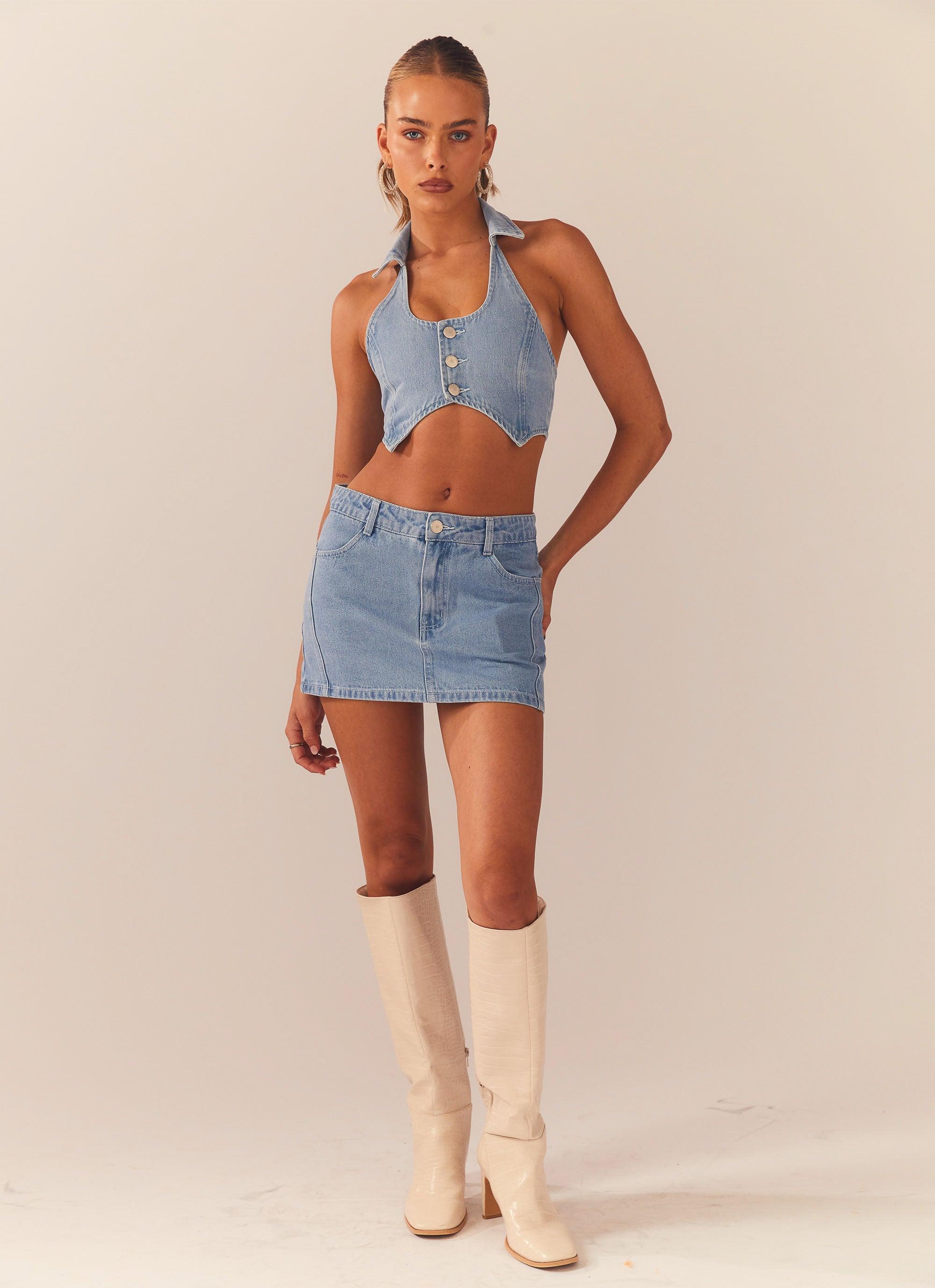 Backstage Pass Denim Vest top - Subdued Blue Product Image