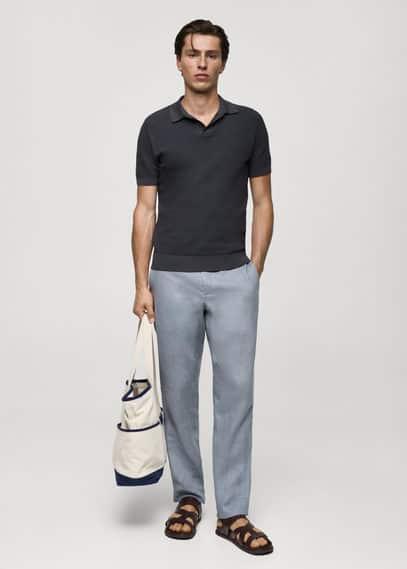 MANGO MAN - Tencel cotton polo shirt with braided knit dark greyMen Product Image