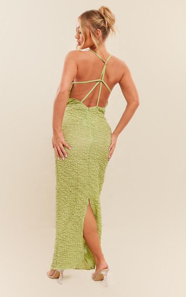 Sage Green Textured Cowl Cut Out Back Maxi Dress Product Image