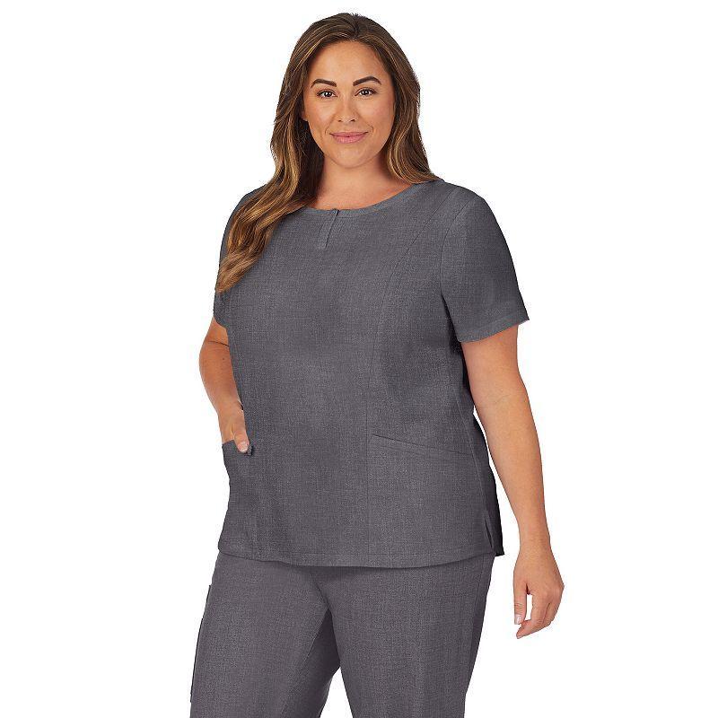 Plus Size Cuddl Duds Scrubs Henley Top With 2 Pockets, Womens Grey Heather Gray Product Image