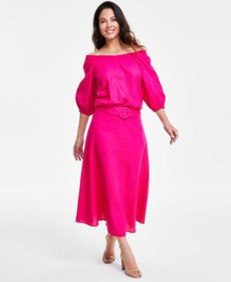 I.N.C. International Concepts Womens Smocked Off The Shoulder Blouse Belted A Line Midi Skirt Created For Macys Product Image