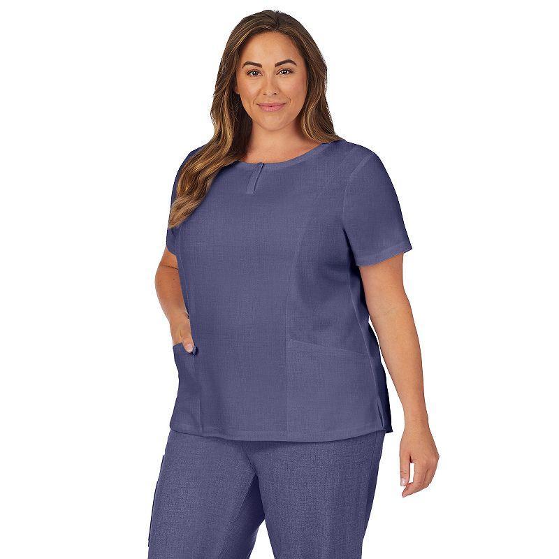 Plus Size Cuddl Duds Scrubs Henley Top With 2 Pockets, Womens Navy Grey Product Image