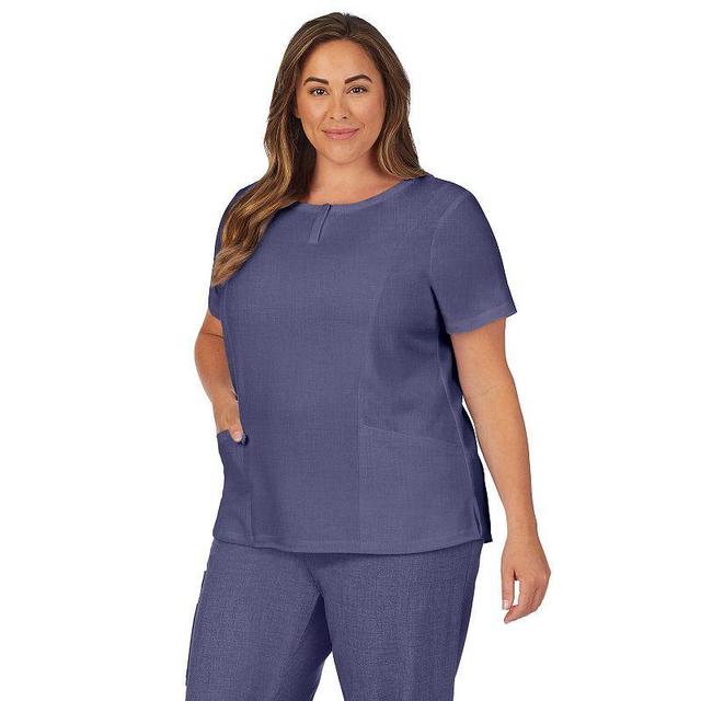 Plus Size Cuddl Duds Scrubs Henley Top With 2 Pockets, Womens Grey Heather Gray Product Image