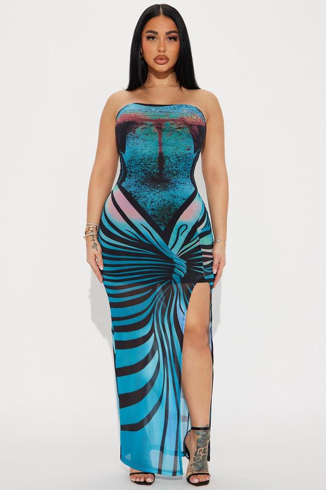 Fluttering Heart Mesh Maxi Dress - Blue/combo Product Image