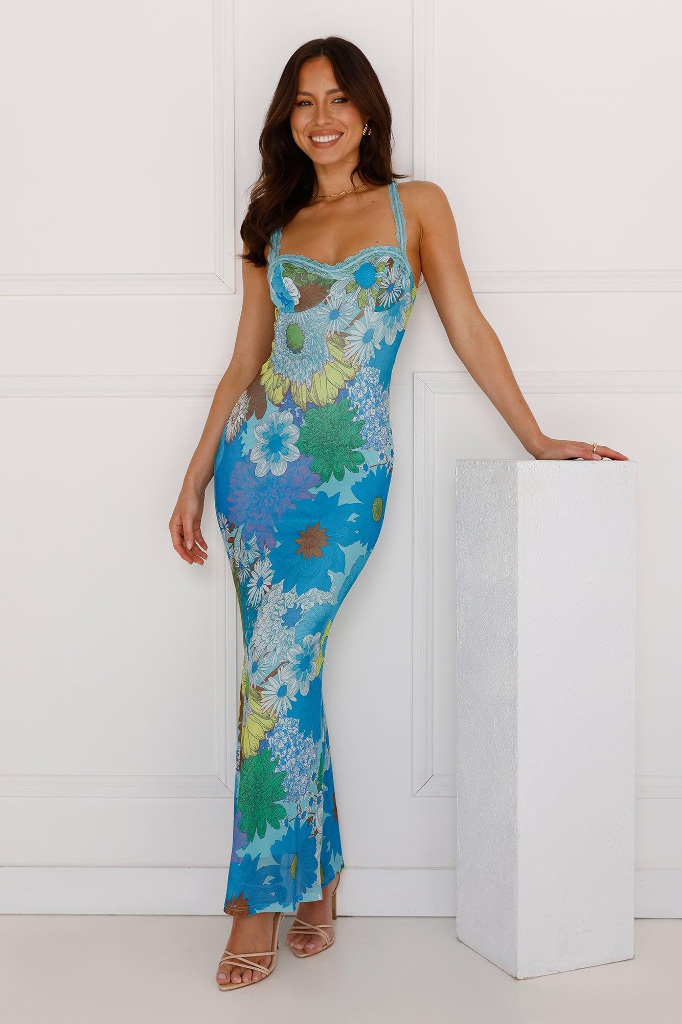 More To Make Mesh Maxi Dress Blue Product Image