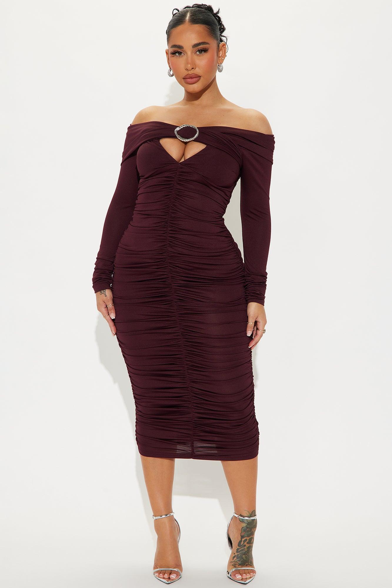 Anya Ruched Midi Dress - Plum Product Image