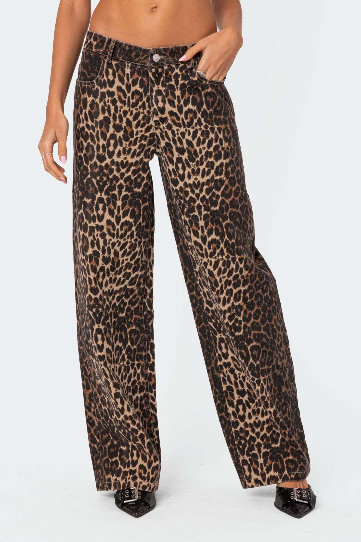 Leopard Printed Low Rise Jeans Product Image