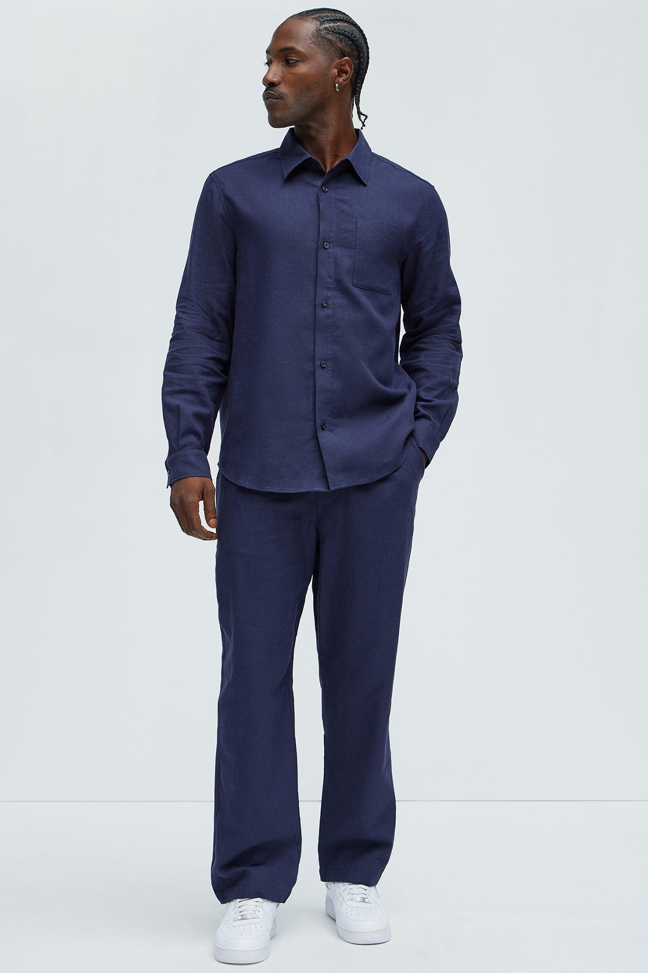 Bahamas Straight Linen Pants - Navy Product Image