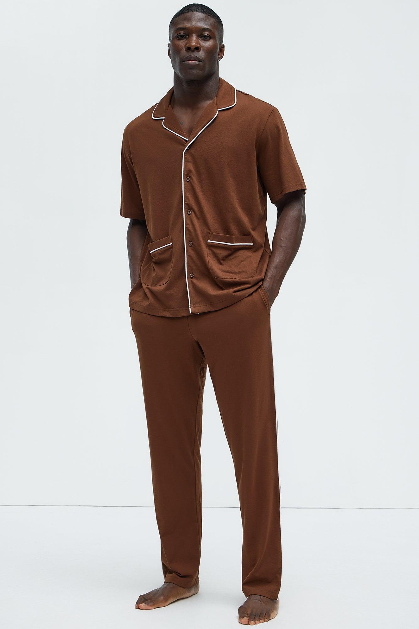 Modal Relaxed Pajama Pants - Brown Product Image