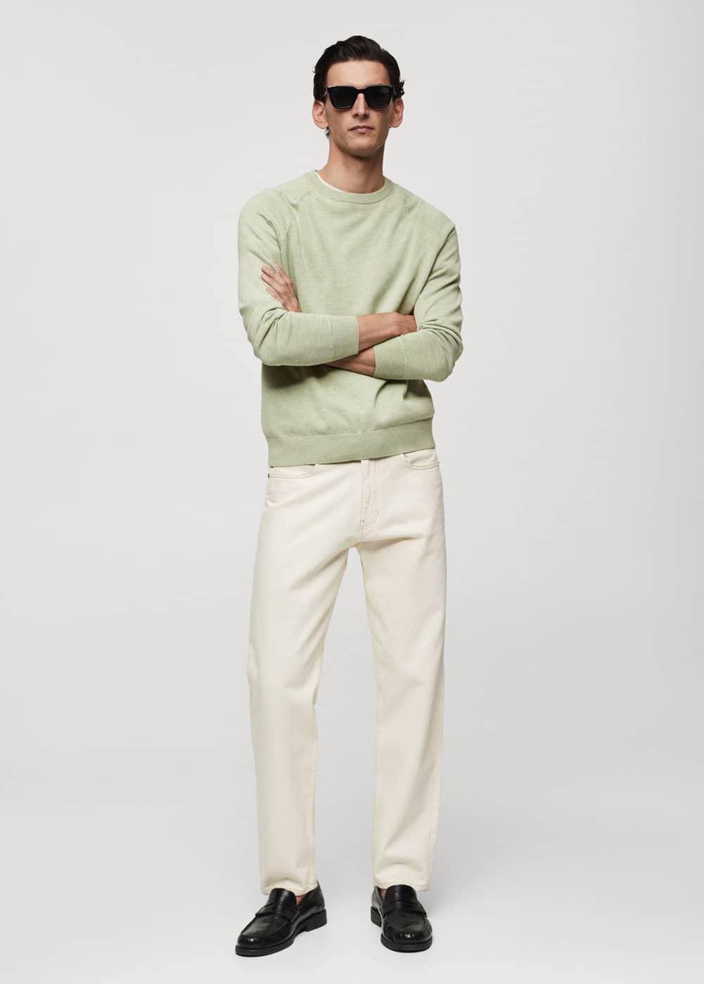 MANGO MAN - Fine-knit cotton sweater pastel greenMen Product Image