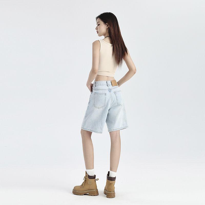 Mid Rise Washed Denim Shorts Product Image