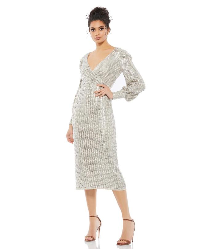 Mac Duggal Womens Long Sleeve Sequin Mini Dress Product Image