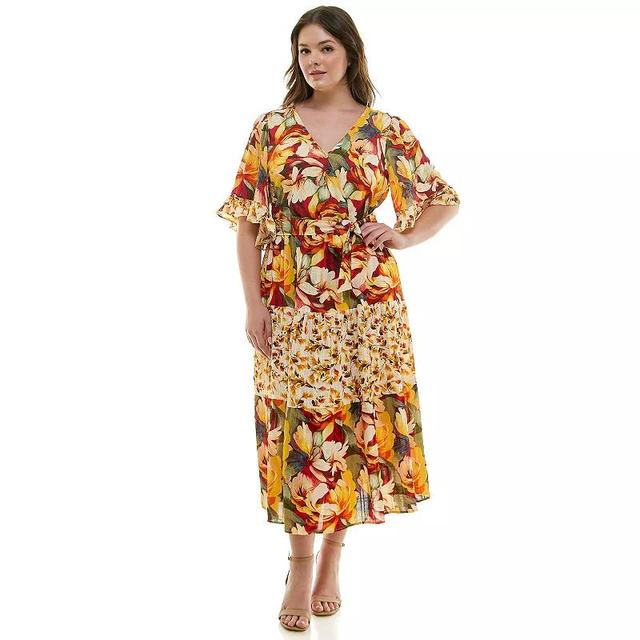 Plus Size Figueroa & Flower Printed V-Neck Tiered Maxi Dress, Womens Product Image