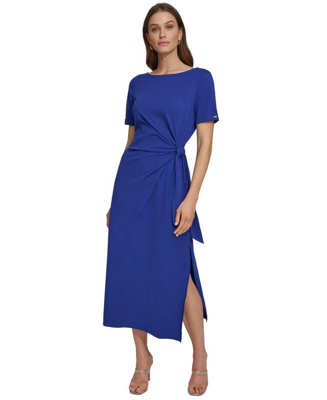 Women's Side-Tie Short-Sleeve Midi Dress Product Image