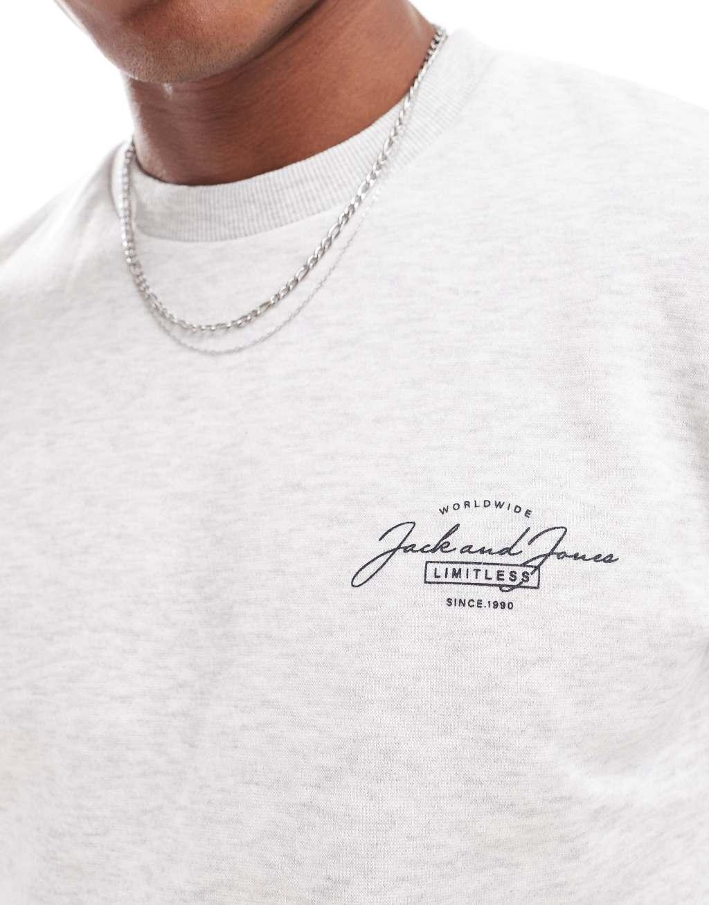 Jack & Jones script logo crew neck sweatshirt in white Product Image