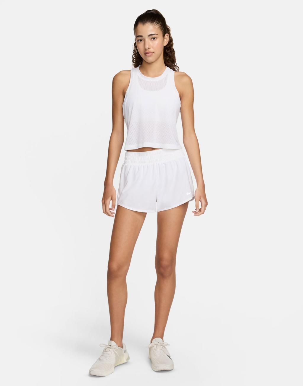 Nike One Training Dri-Fit breath mesh tank top in white Product Image