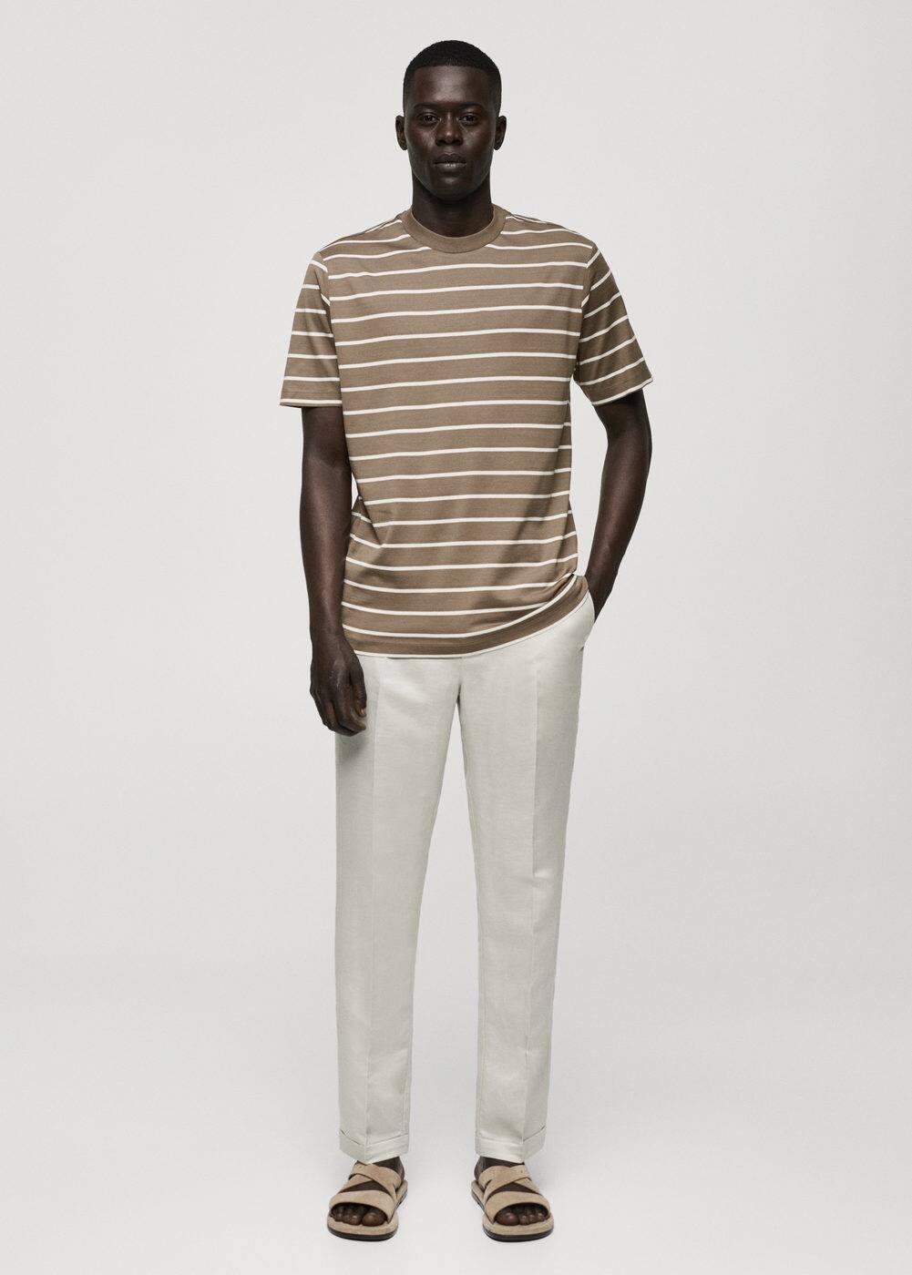 MANGO MAN - Striped cotton T-shirt khakiMen Product Image