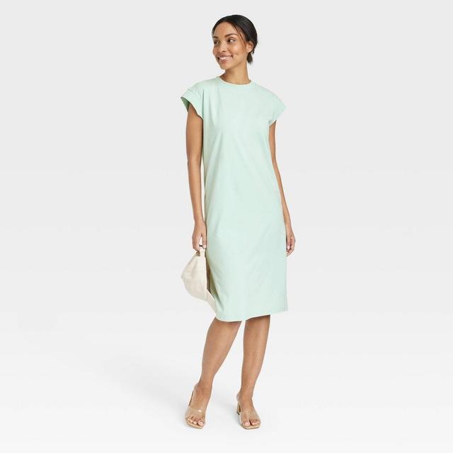 Womens Short Sleeve Midi Shirtdress - A New Day Light Blue XL Product Image