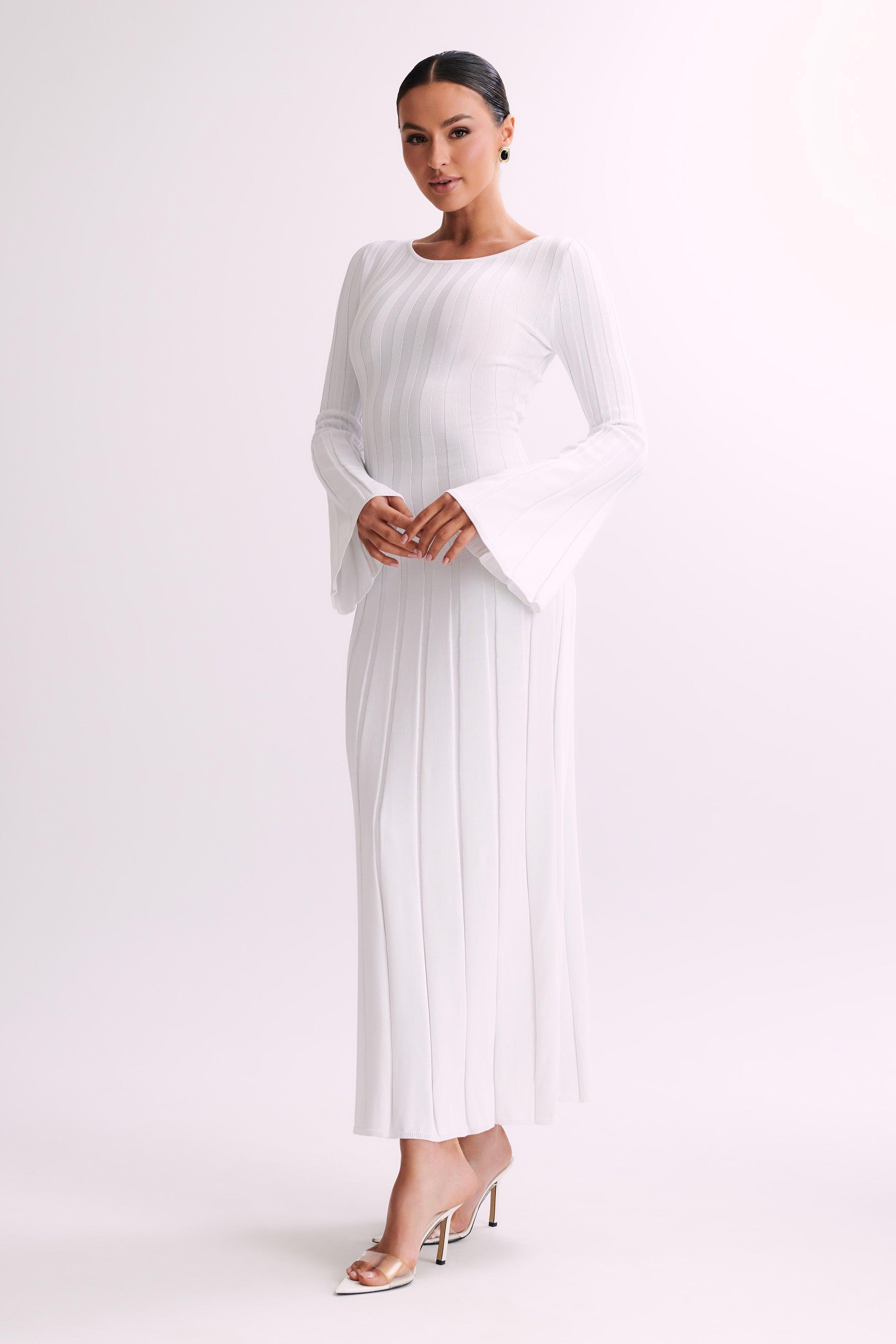 Mabel Long Sleeve Knit Maxi Dress - White Product Image