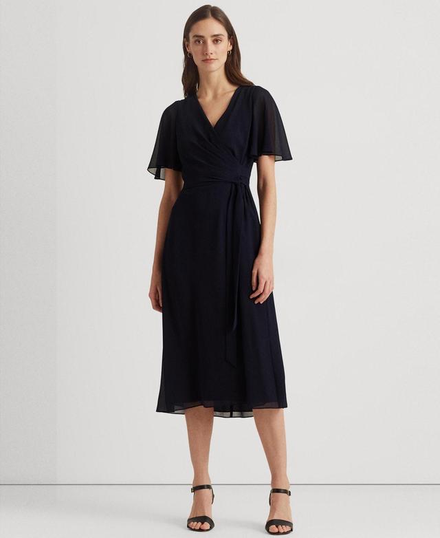 Lauren Ralph Lauren Womens Belted Georgette Dress Product Image