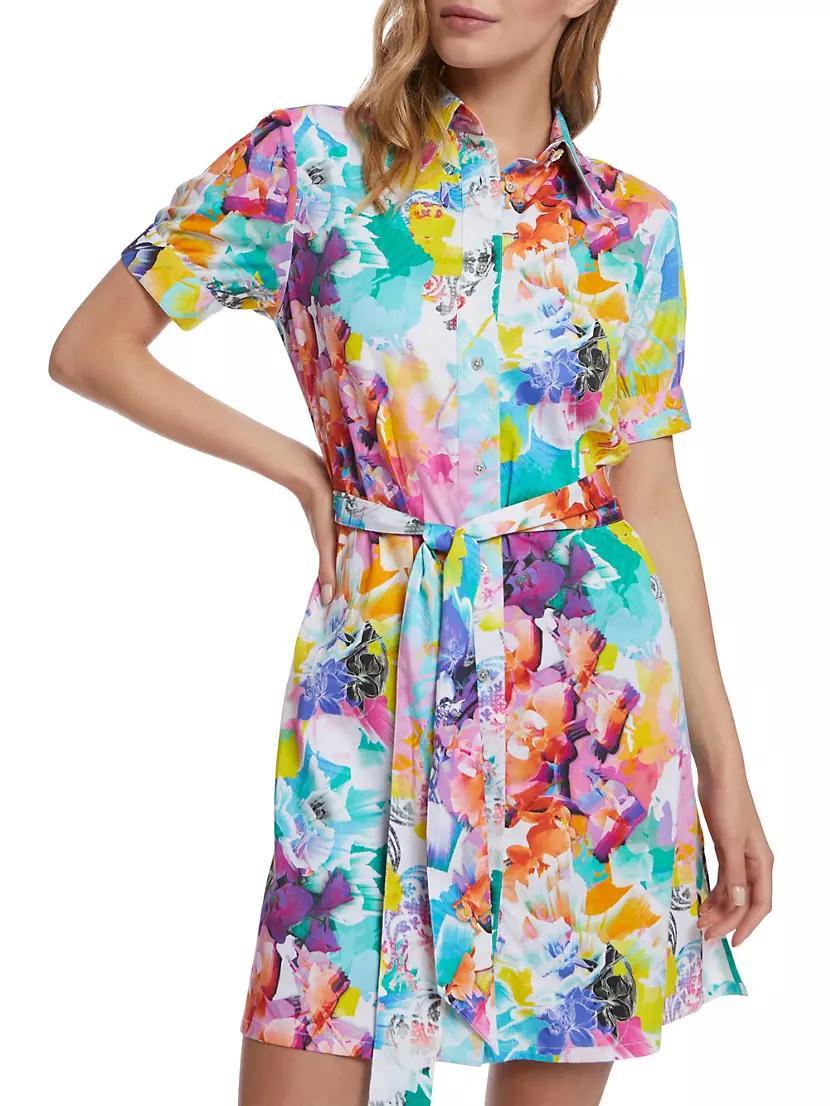 Caroline Abstract Floral Satin Button-Front Dress Product Image