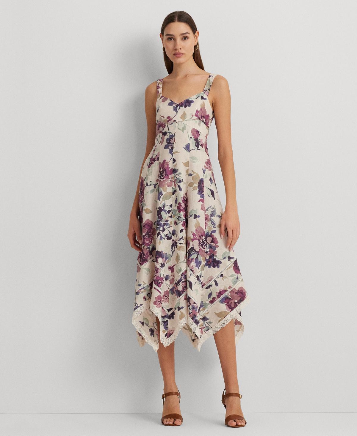 Lauren Ralph Lauren Womens Floral Handkerchief-Hem Dress Product Image