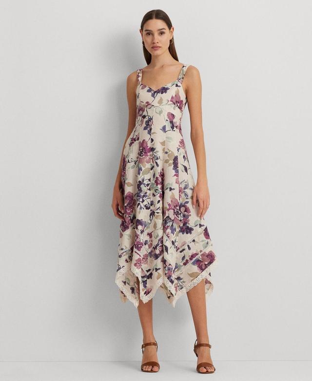 Lauren Ralph Lauren Womens Floral Handkerchief-Hem Dress Product Image