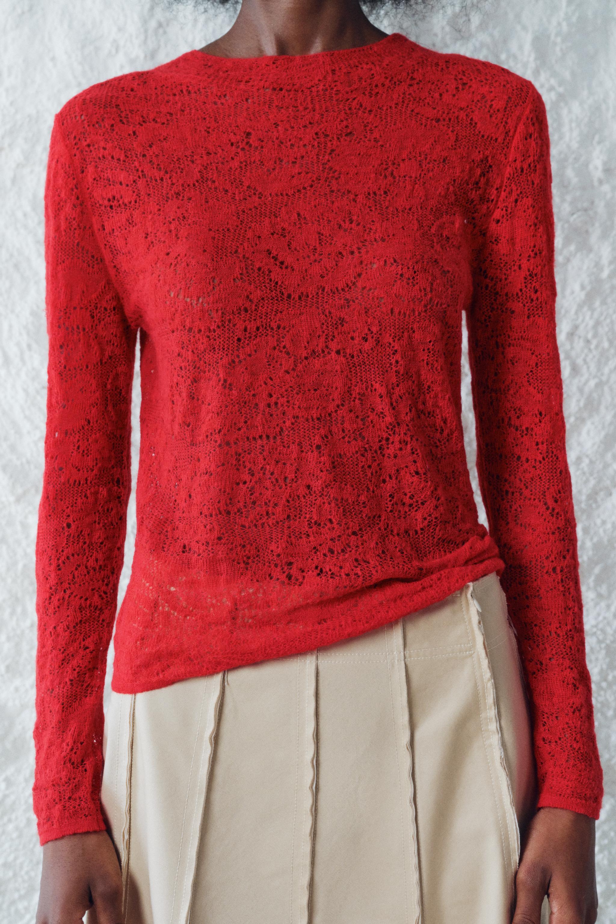 ALPACA AND WOOL BLEND POINTELLE KNIT SWEATER Product Image