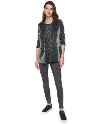 Karl Lagerfeld Paris Womens Metallic Blazer Embellished T Shirt Super Stretch Skinny Jeans Product Image