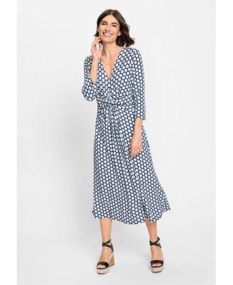 Women's 3/4 Sleeve A-Line Dot Print Midi Dress Product Image