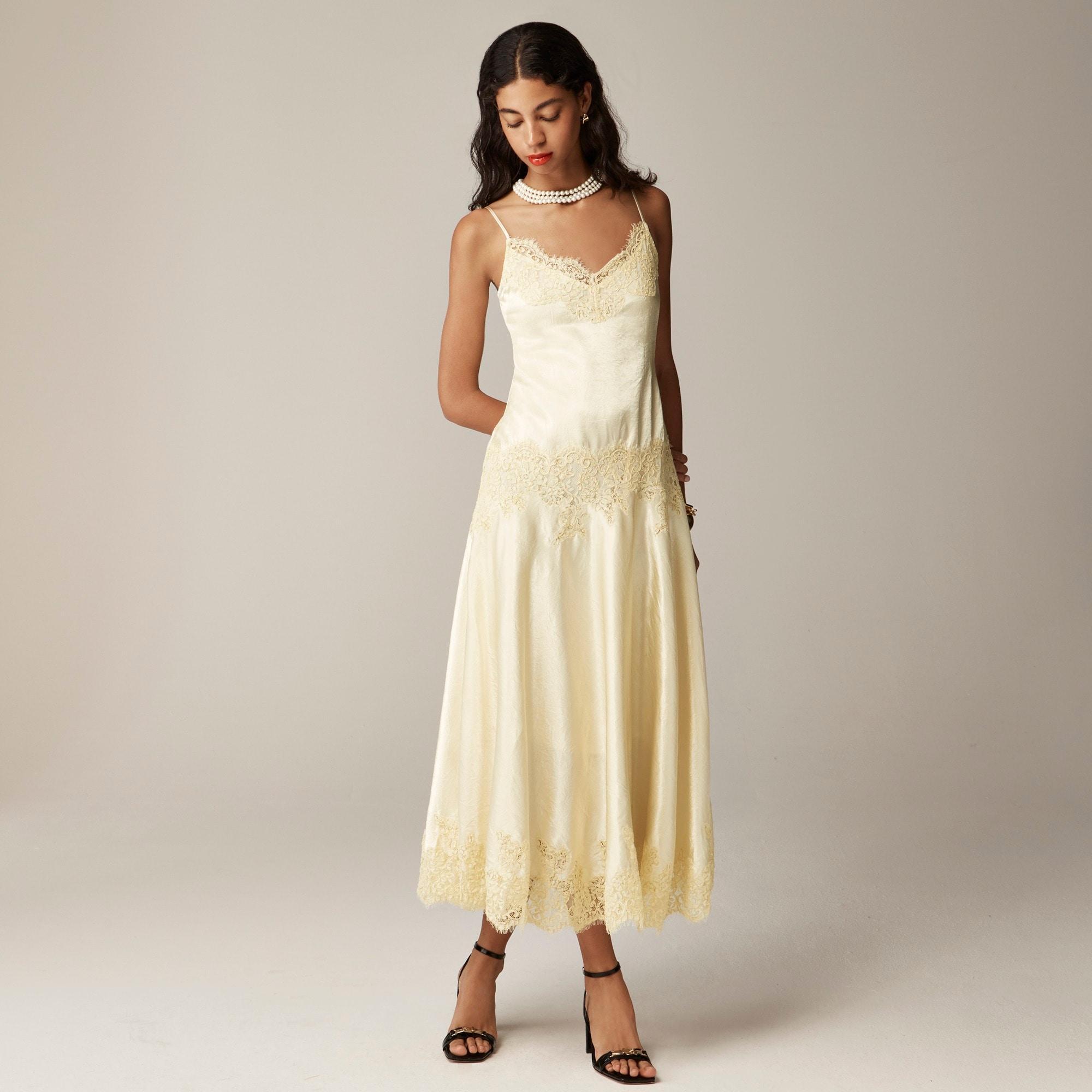 Collection lace-trim slip dress in textured satin Product Image