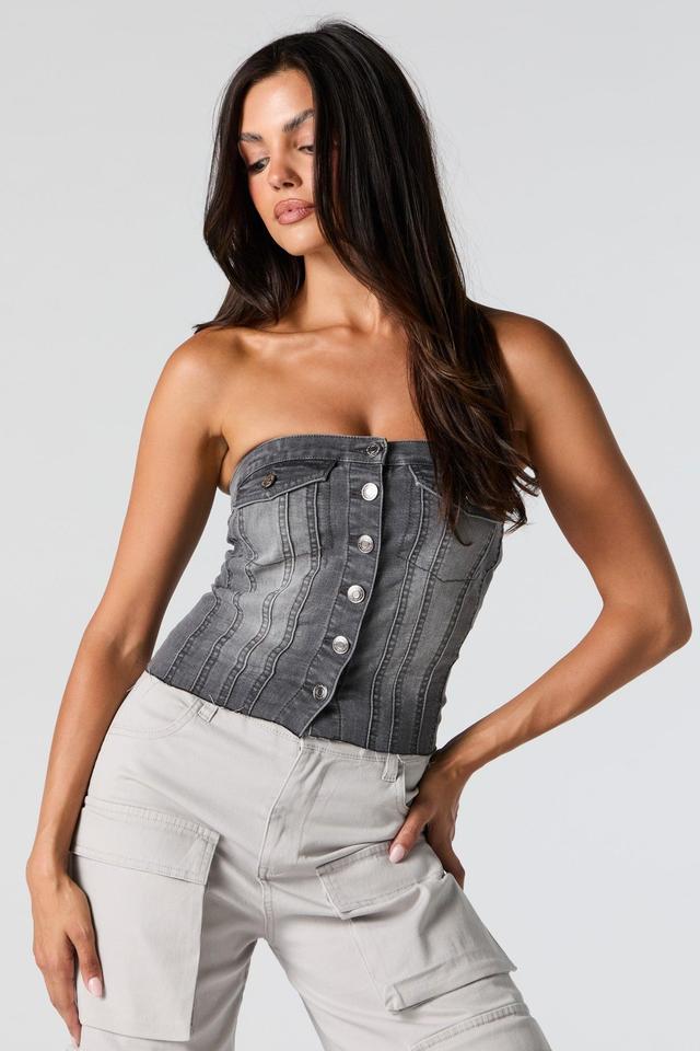 Denim Button Front Tube Top Female Product Image