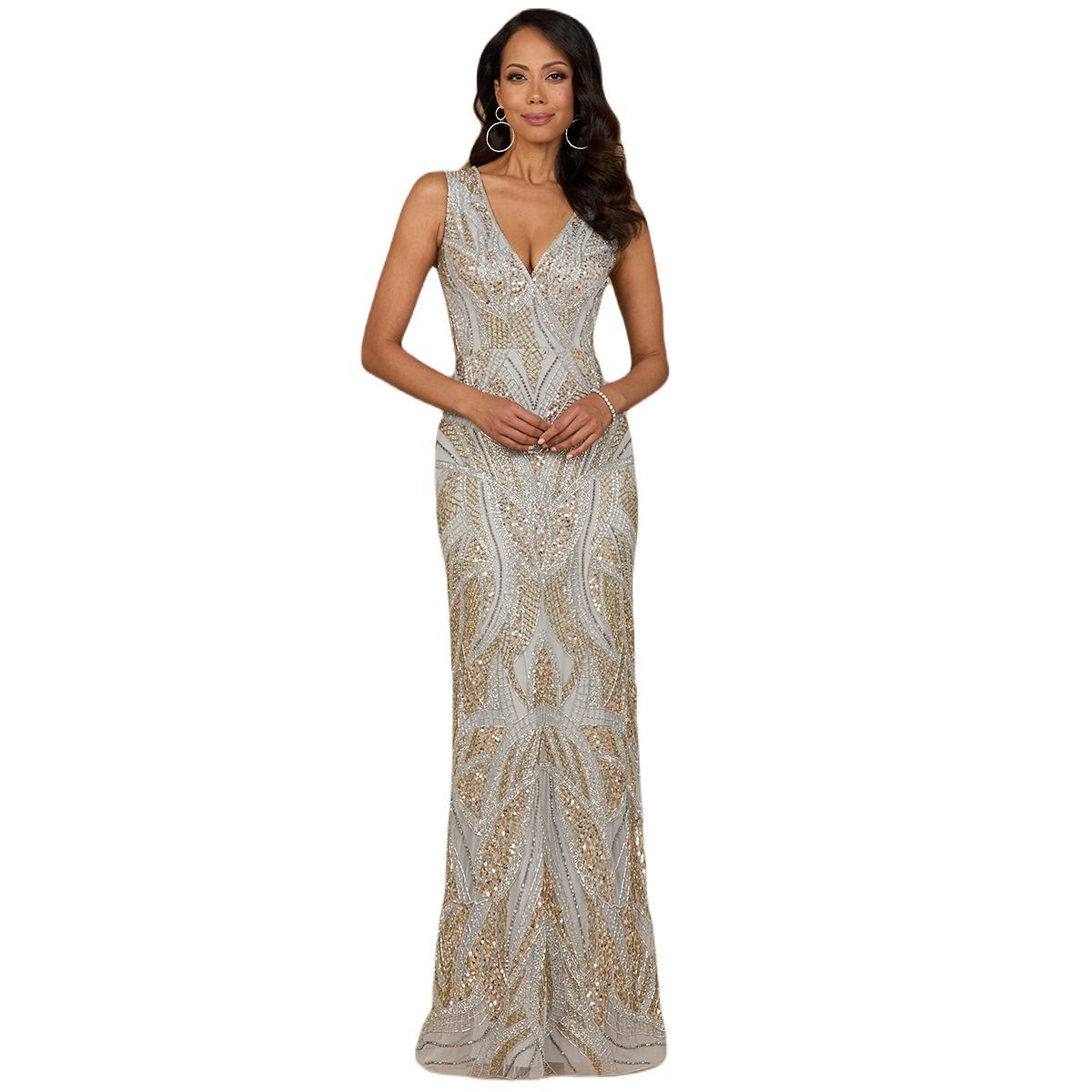 Lara Womens Beaded V-Neck Gown product image