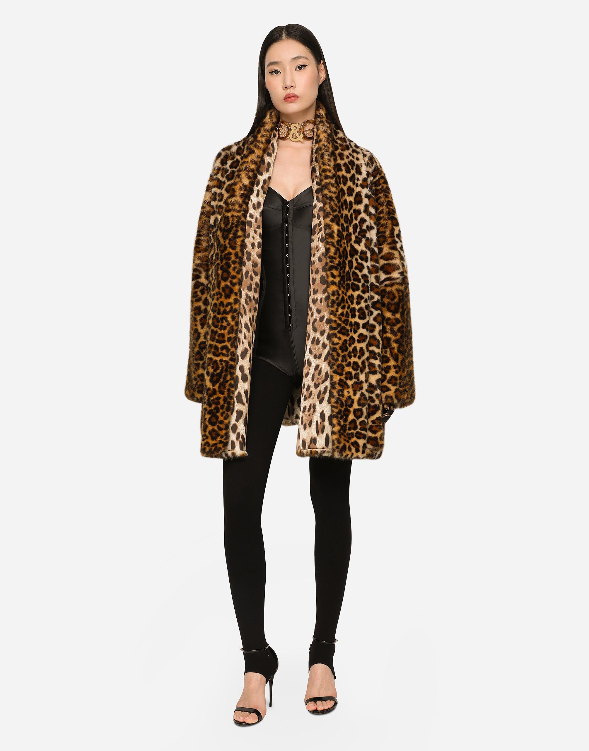 DOLCE & GABBANA Faux Fur Cape With Leopard Print In Animal Print Product Image