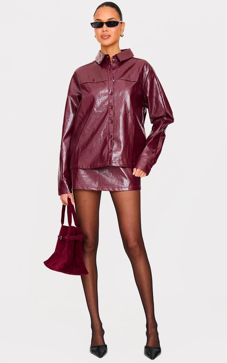 Burgundy Faux Leather Oversized Shirt Product Image