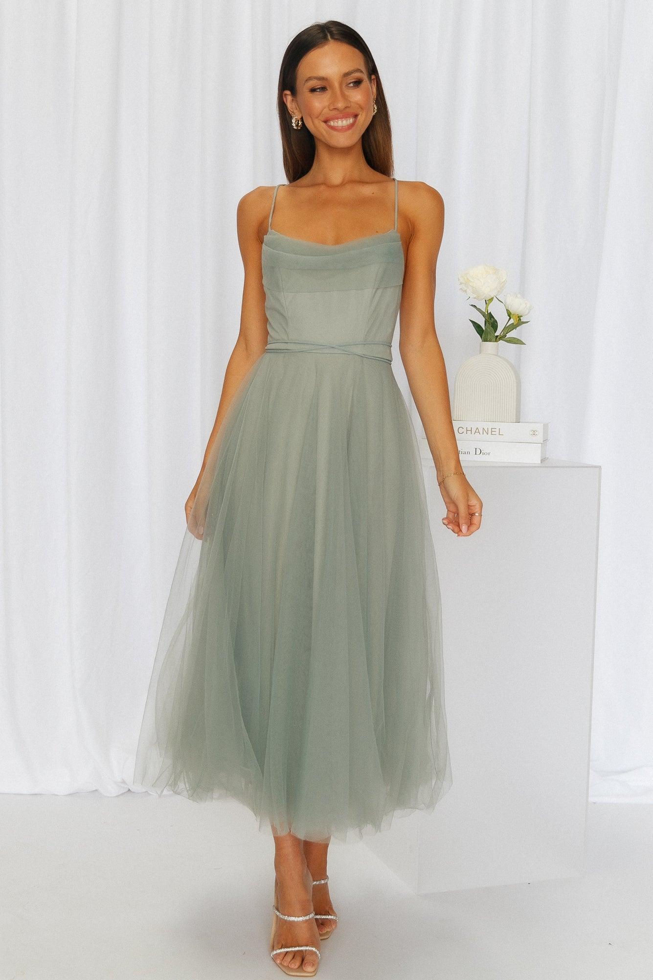 Signal My Way Tulle Midi Dress Sage Product Image