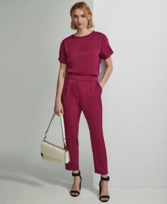 Calvin Klein Womens Short Sleeve Satin Top Pull On Ankle Pants Product Image