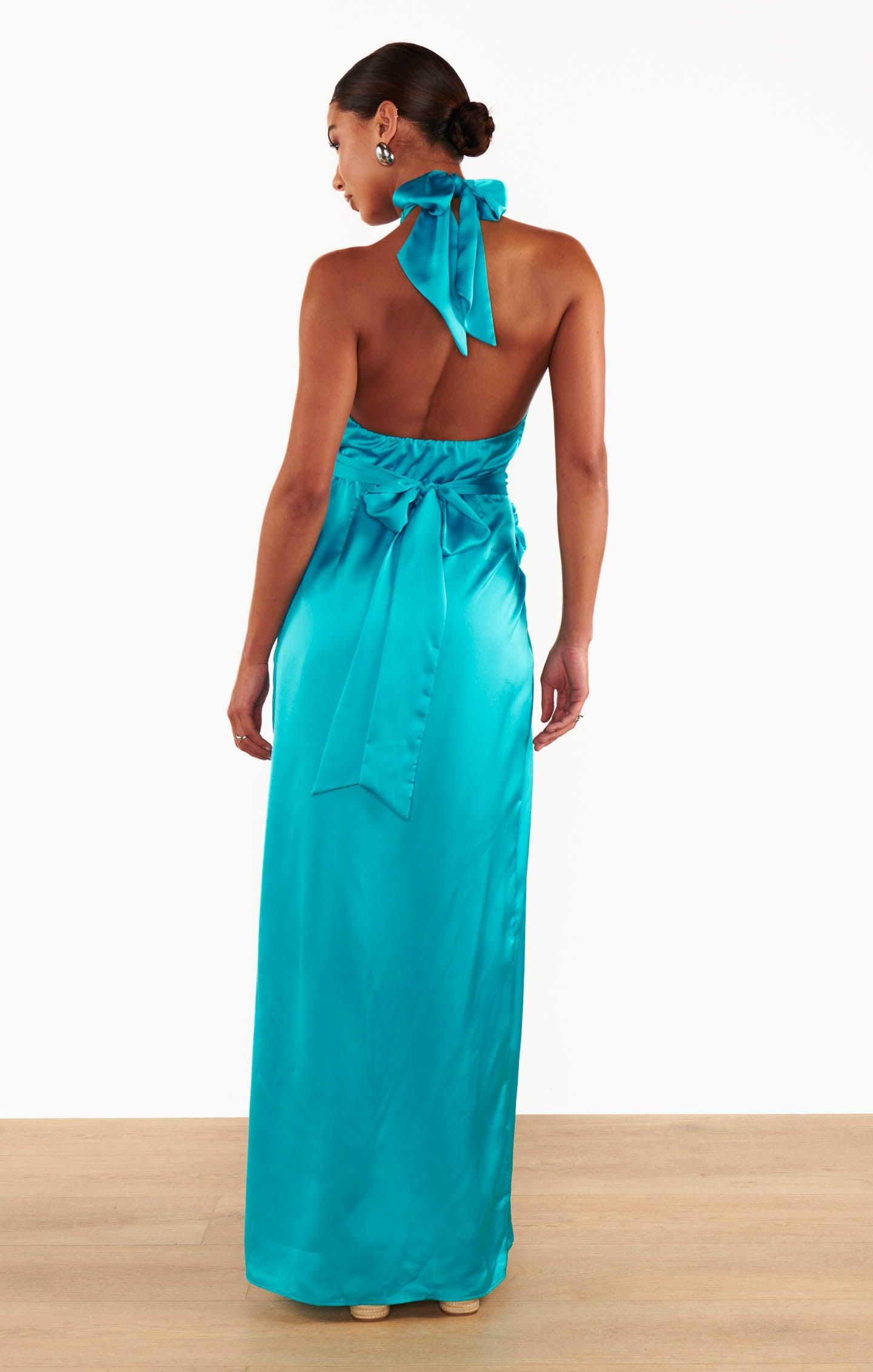 Adele Halter Maxi Dress ~ Teal Luxe Satin Product Image