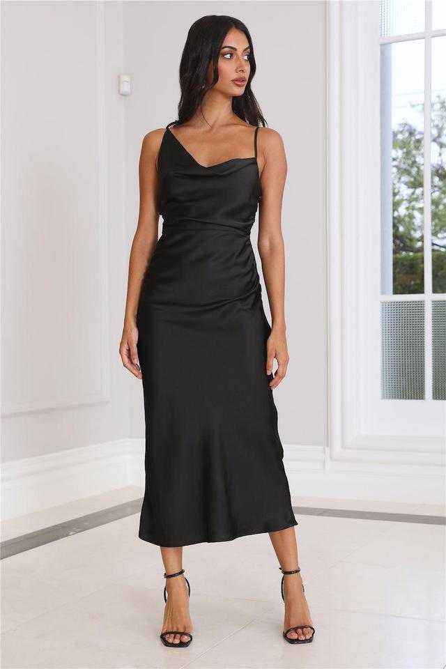 Silky Touch Satin Midi Dress Black Product Image