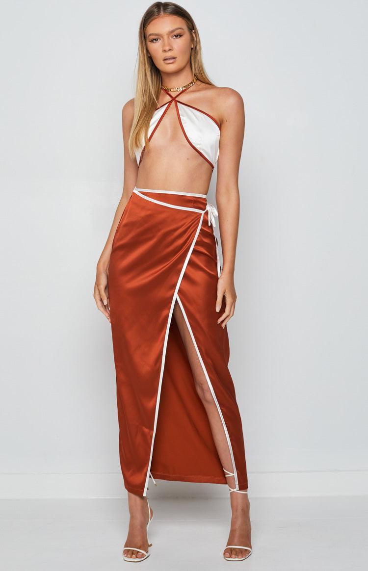 Lou Wrap Maxi Skirt Brown Product Image