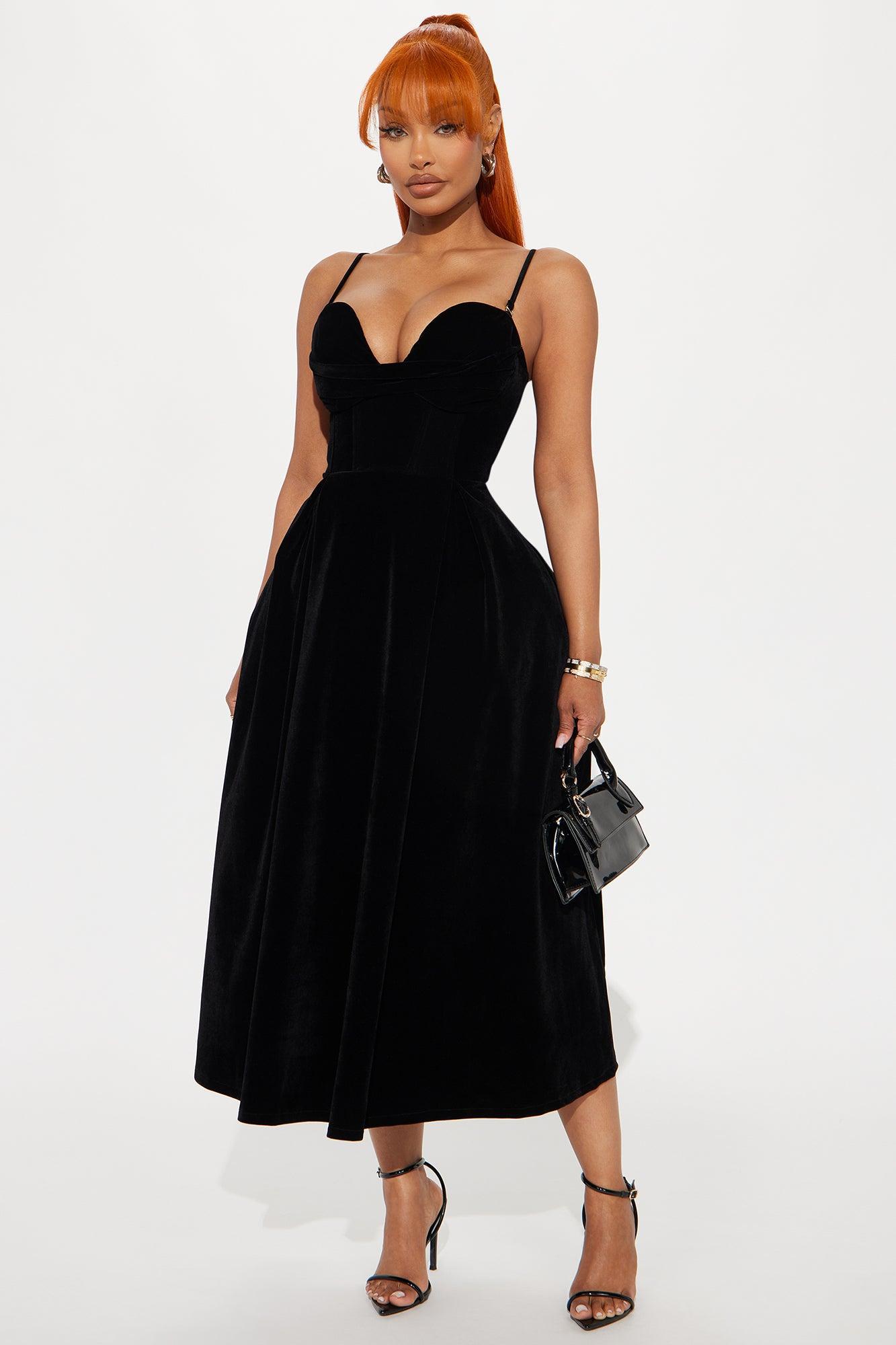 Head Over Heels Velvet Midi Dress - Black product image