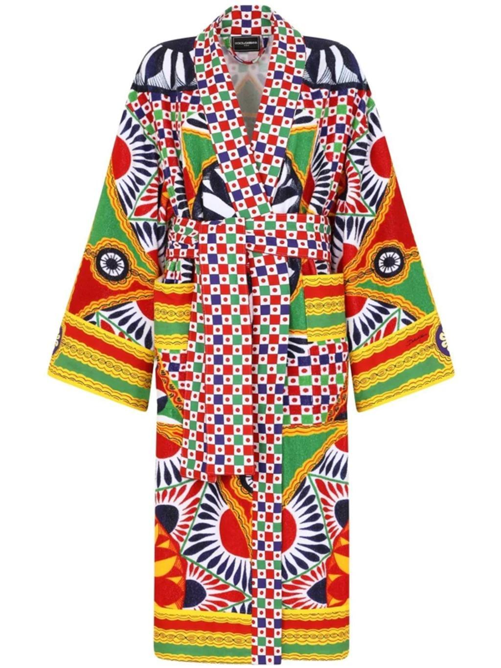 DOLCE & GABBANA Graphic-print Long Sleeve Bathrobe In Multicolor Product Image