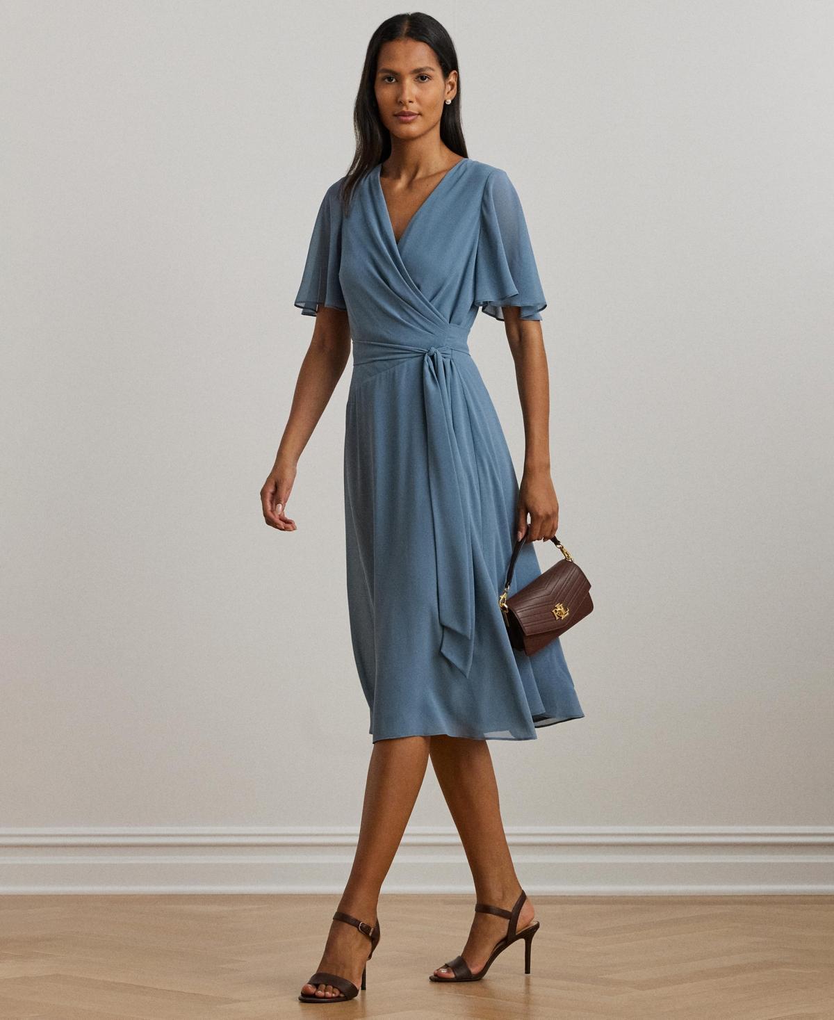 Lauren Ralph Lauren Womens Belted Georgette Dress Product Image