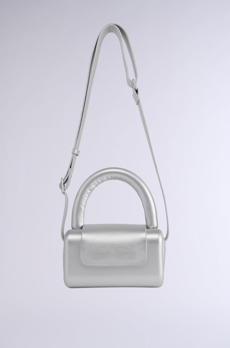 EVERLY HARDSHELL METALLIC FAUX LEATHER PURSE IN SILVER Product Image