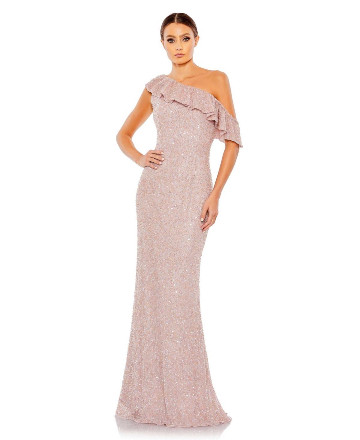 Womens Sequined Drop Shoulder Trumpet Gown Product Image