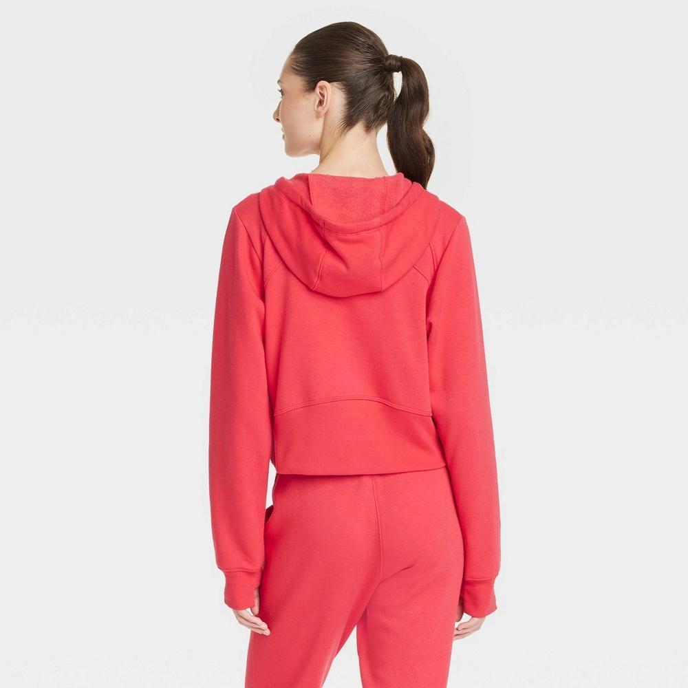 Womens Fleece Full Zip Hooded Sweatshirt - All In Motion Red XL Product Image