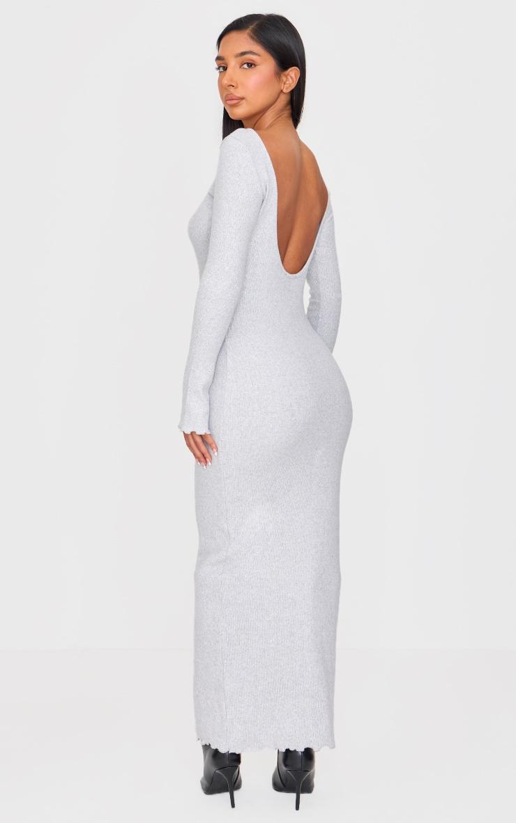 Petite Grey Ribbed Boat Neck Low Back Maxi Dress Product Image