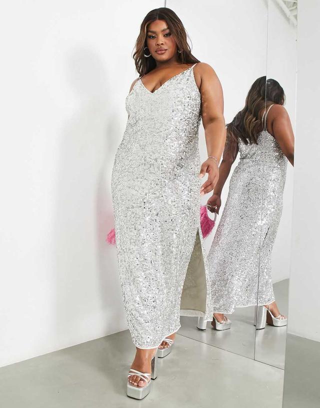 ASOS EDITION Curve all over sequin cami midi dress in silver Product Image